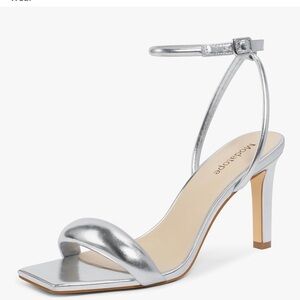 Amazon Silver Square Open Toe Strappy High Heels